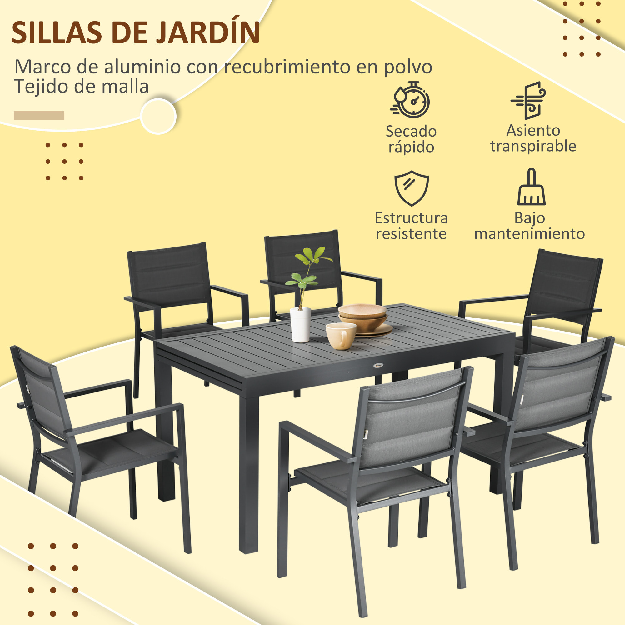 Conjunto Muebles de Jardín 9 Piezas con Mesa Extensible y 8 Sillas Apilables