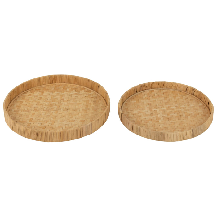 J-Line plateau Rond - bambou/rotin - naturel - set de 2