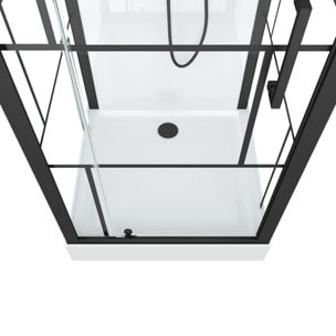 Cabine de douche Carrée 80x80x213 cm - Porte pivotante - Fond Blanc et Profilés Noir Mat - RUBIQ