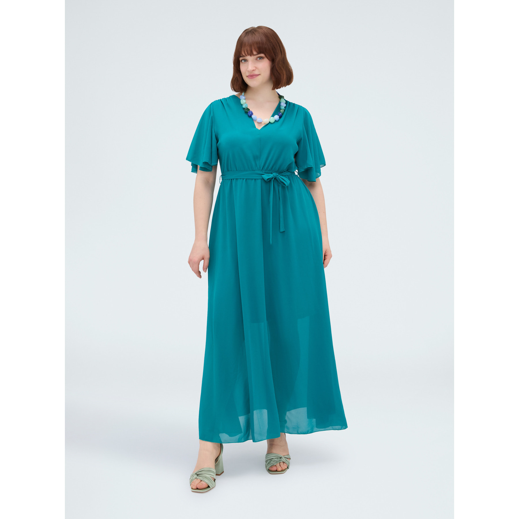 Fiorella Rubino - Vestido DREAM en georgette con escote en V - Green Water
