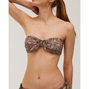 Top de bikini bandeau con estampado de flores
