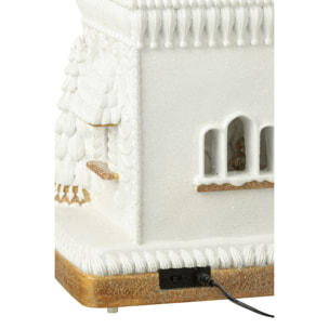 J-Line décoration Pain D'épice Maison + Père Noël - polyrésine - beige/blanc - LED