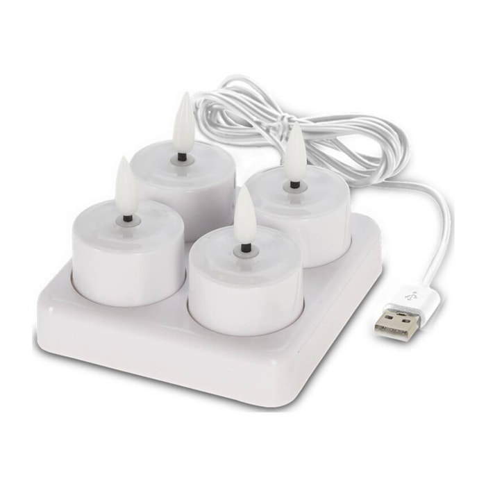conjunto de 4 velas led parpadeantes con base de carga - luces cálidas y acogedoras para el hogar