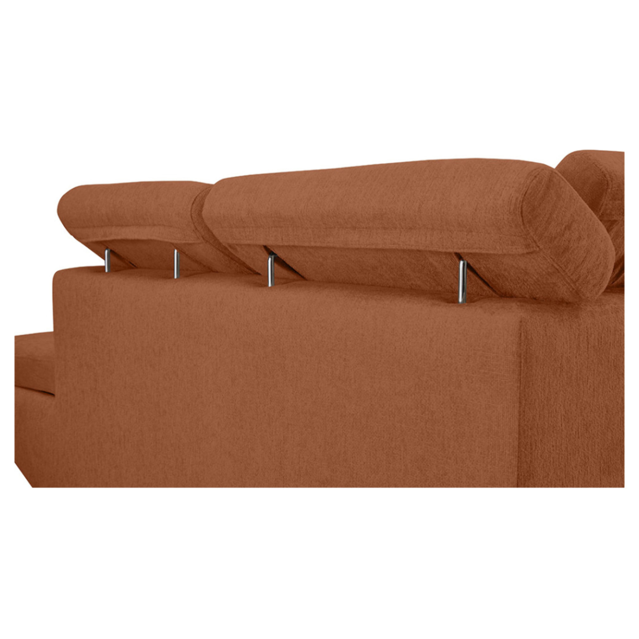 Margaux - Canapé d'angle droit 5 places convertible avec coffre et têtières réglables en velours texturé - Terracotta