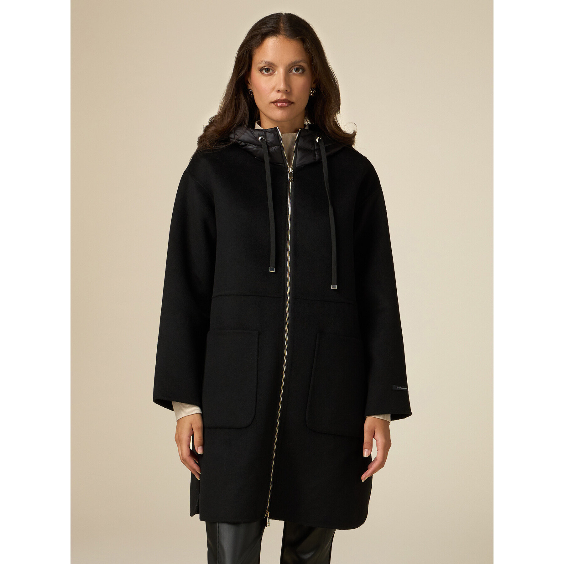 Oltre - Abrigo de paño con capucha de nailon - Negro