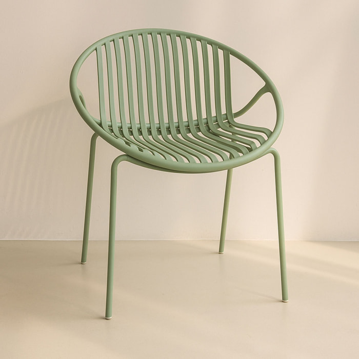 Lot de 4 fauteuils de table extérieur en polypropylène et métal vert CALYPSO