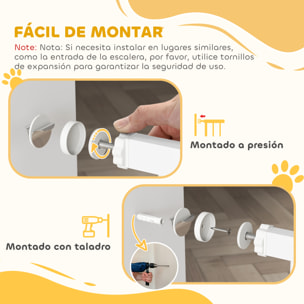 Barrera para Perros Puerta para Perros con Ancho Ajustable 76-104 cm Barrera de Seguridad para Perros Altura 105 cm con 2 Extensiones para Escaleras y Puertas Blanco