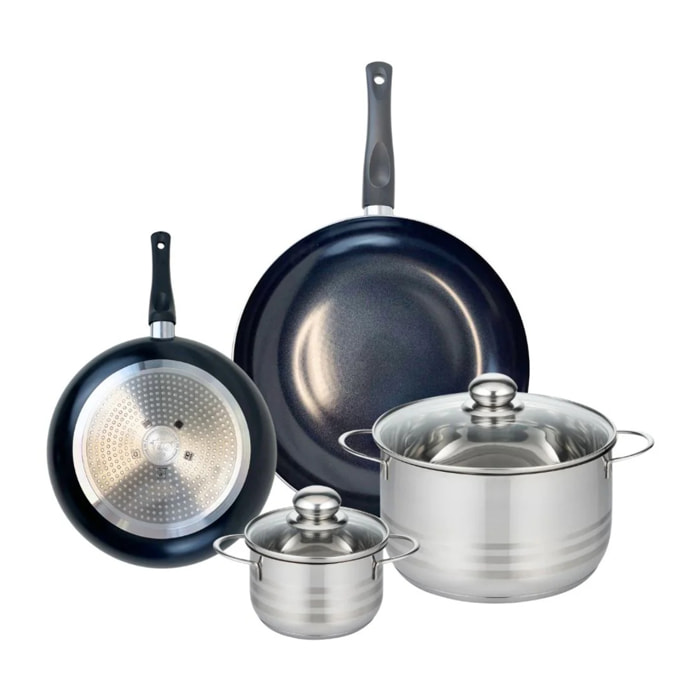 Ensemble de 2 Poêles de cuisson 24 et 32 cm et 2 faitouts 16 et 24 cm Elo Prima Brillant