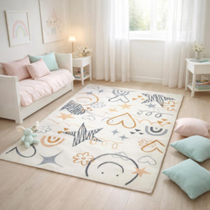 Tapis enfant KIDA, motifs ludiques étoiles et cœurs