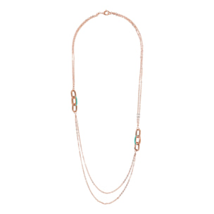 Collana Lunga Multifilo Doppia con Maglie Ovali Smaltate Turchesi