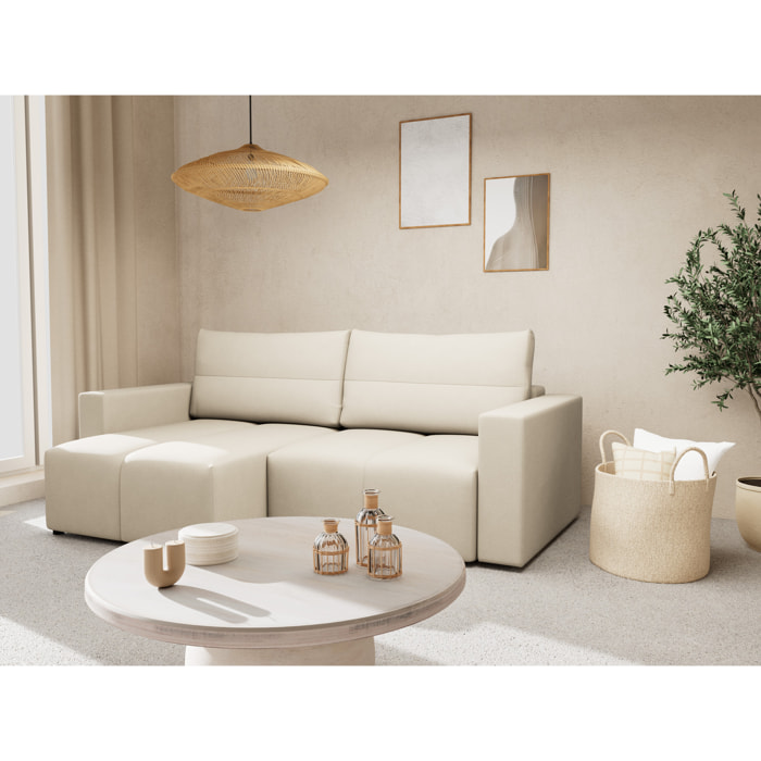 Daryl - canapé d'angle réversible 4 places convertible avec coffre en tissu texturé - Beige