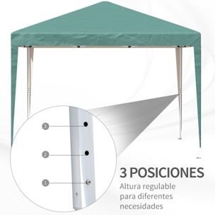 Carpa Plegable 3x3 m Cenador de Jardín Gazebo con Bolsa de Transporte Altura Ajustable en 3 Niveles Anti-UV e Impermeable para Terraza Patio Playa Verde