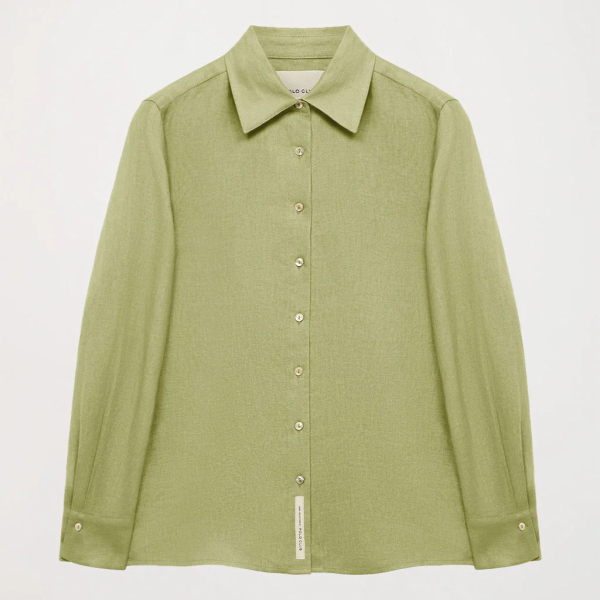 Camicia verde in lino con particolare ricamato