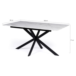 Table à manger extensible Spider 160-200cm effet marbre blanc