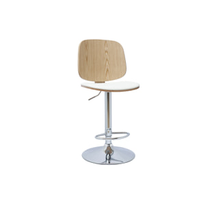 Tabouret de bar ajustable design blanc et bois clair BECK