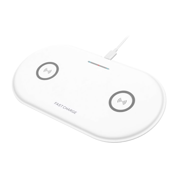 Caricabatterie wireless Qi compatibile con ricarica rapida Fast Charge, 15W. Per 2 smartphone contemporaneamente.
