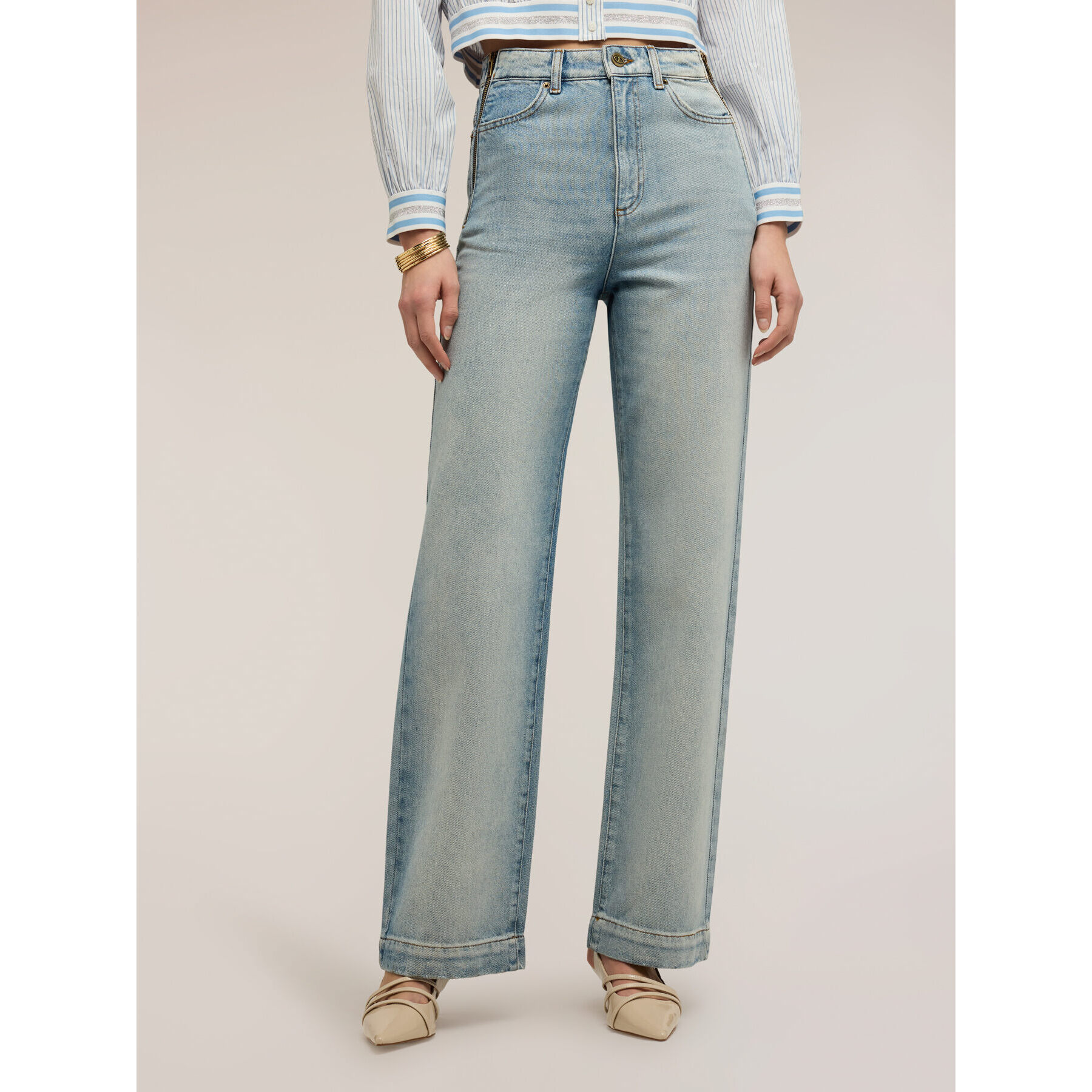 Motivi - Jeans palazzo de pernera ancha con cremalleras laterales - Light - blue