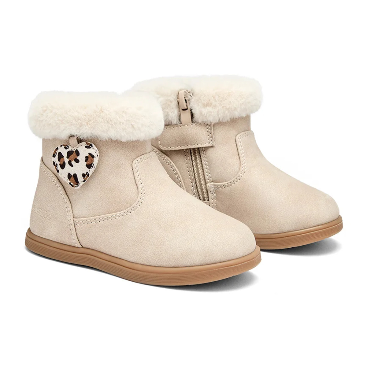 Botas de Niña con Pelo y Corazón Leopardo en Beige