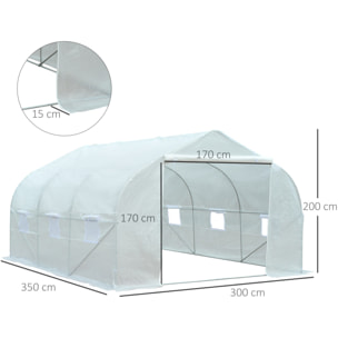 Serre tunnel de jardin 3,5 x 3 x 2 m grande taille 6 fenêtres blanc