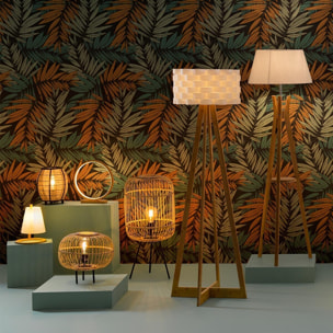 Lampadaire "Moki" - bambou et blanc H150 cm