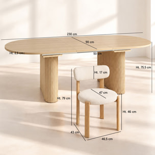 Ensemble table extensible 180-230cm et 6 chaises en tissu écru LILY