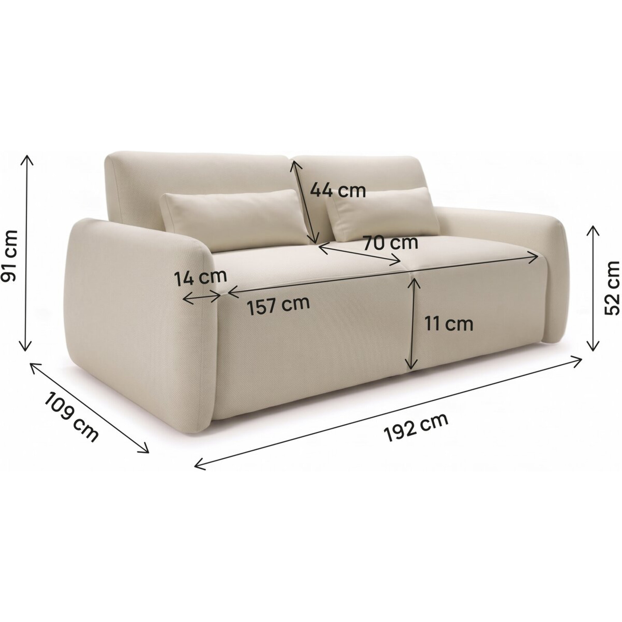 Canapé lit convertible express "Aurelie" - Matelas 18 cm - Couchage 140 cm - 3 places - Beige