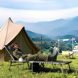 Tumbona Plegable, Tumbona Jardín Exterior con Respaldo Ajustable, Reposacabezas, Bolsillo Lateral, Bandeja y Estructura de Acero, Carga 120 kg para Terraza Piscina Playa, 190x60x31 cm, Negro