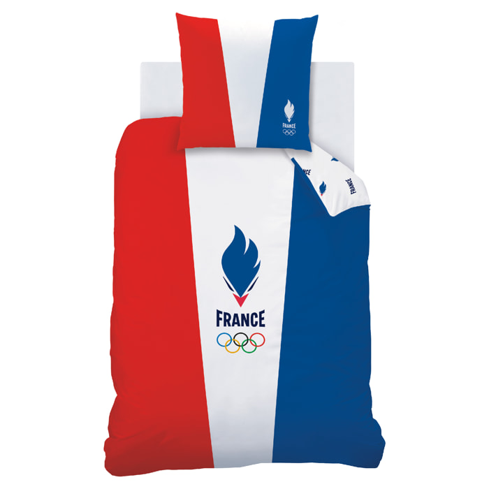 Parure de lit imprimée 100% coton, PARIS 2024 EQUIPE DE FRANCE OLYMPIQUE DRAPEAU