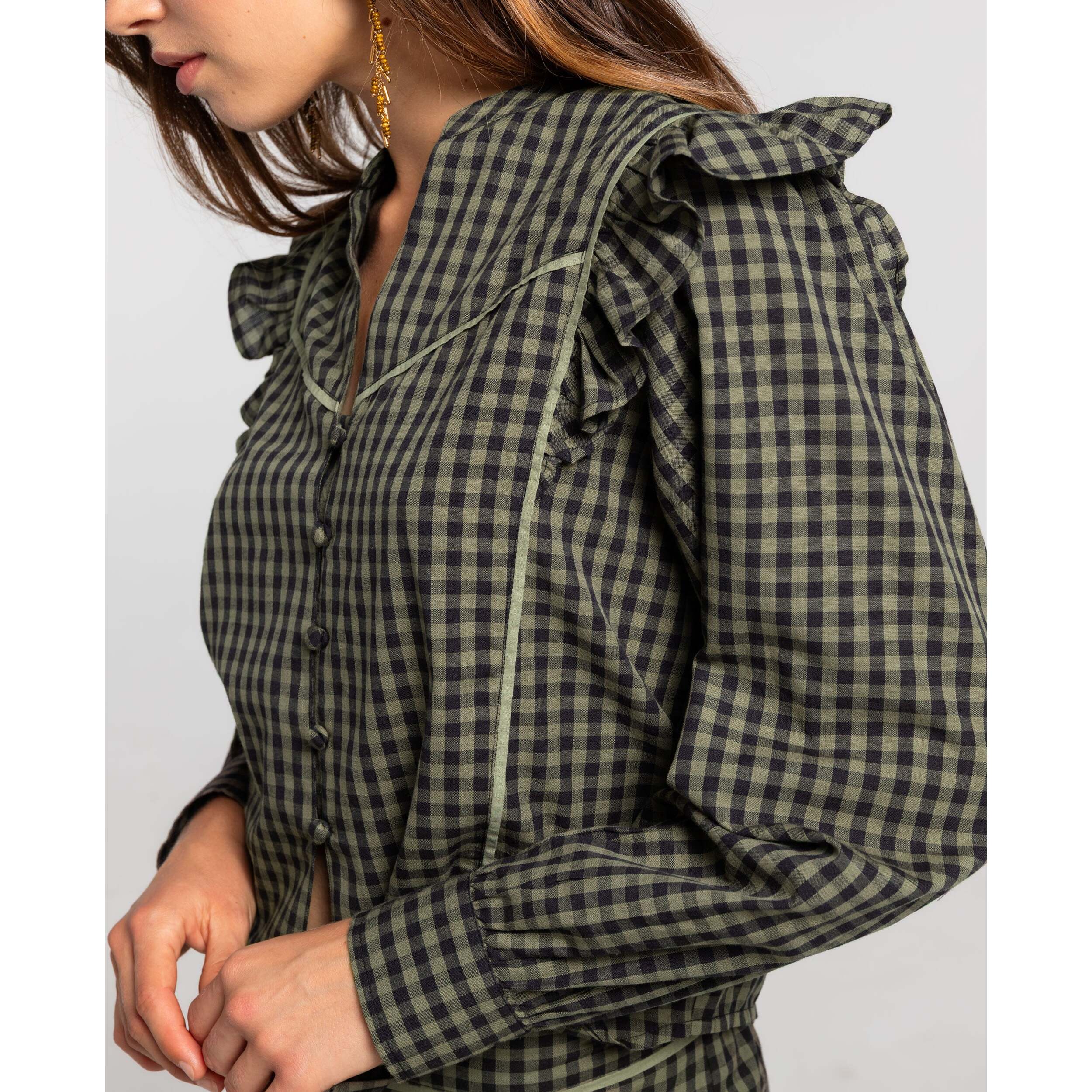 Blusa con estampado de cuadros vichy verde