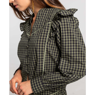 Blusa con estampado de cuadros vichy verde