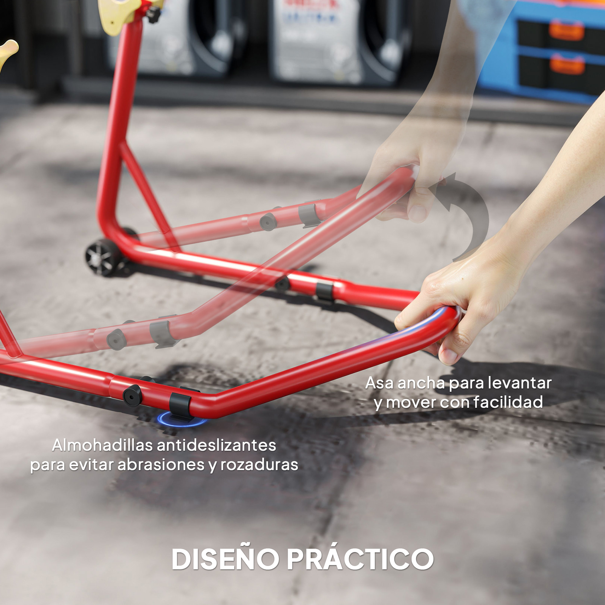 Caballete de Moto Soporte Trasera Universal Carga 544 kg Caballete Elevador Universal de Acero Robusta con Horquillas en U y L Ajustables Ruedas y Almohadillas Antideslizantes para Reparación