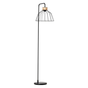 Lampadaire design industriel grillagé et arqué 40 W max. métal noir rotin