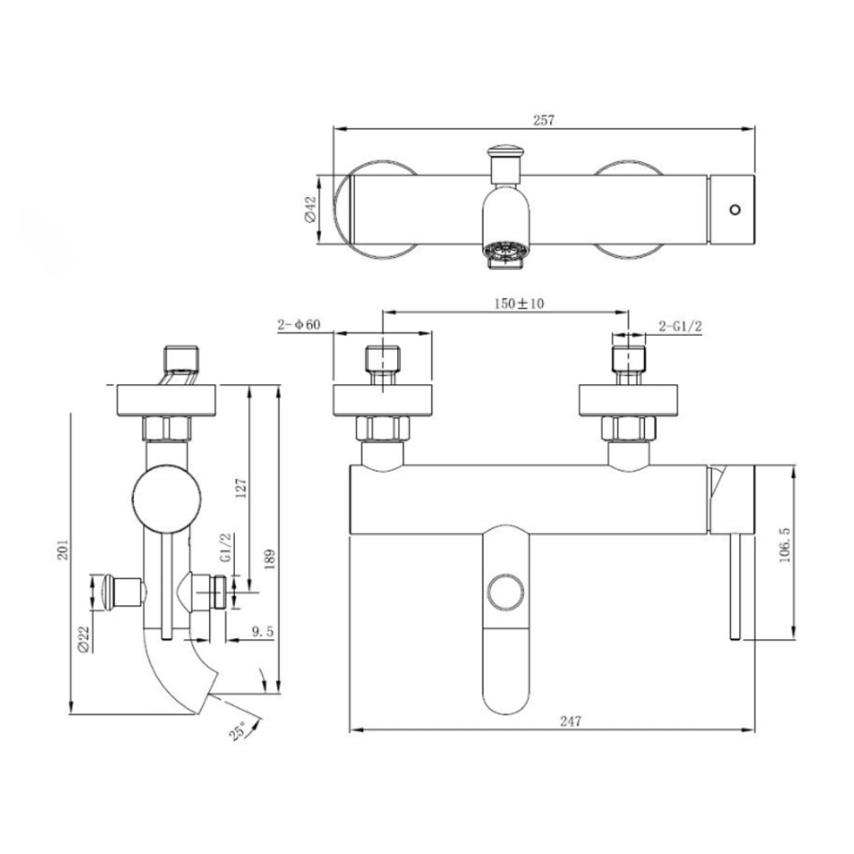 Aurum mitigeur bain/douche 150 mm à levier, or brossé (SATBAUR222BG)