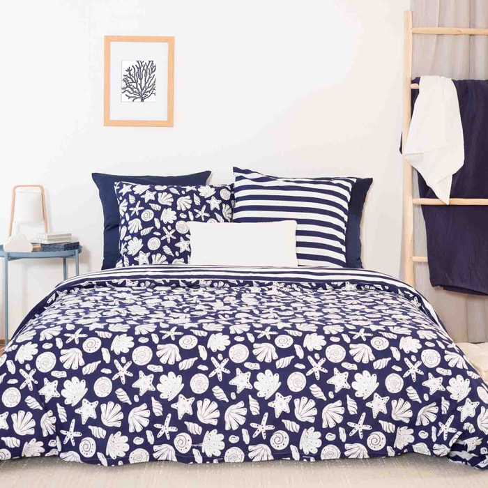 Parure housse de couette imprimé 100% coton - capri - bleu marine