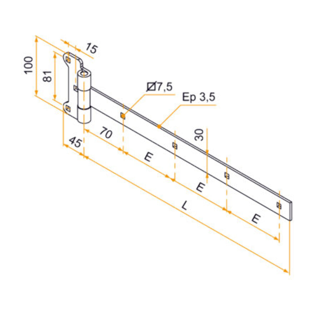 Penture festonnée bout carré fer de 30x3,5 mm époxy noir lg 500 mm - TIRARD BURGAUD - 951130