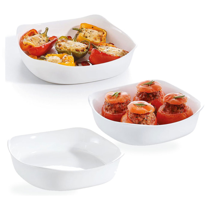 Lot de 3 plats de cuisson carrés, 2x20cm et 1x29cm Smart Cuisine Carine - Luminarc - Résistant au four à 250°C