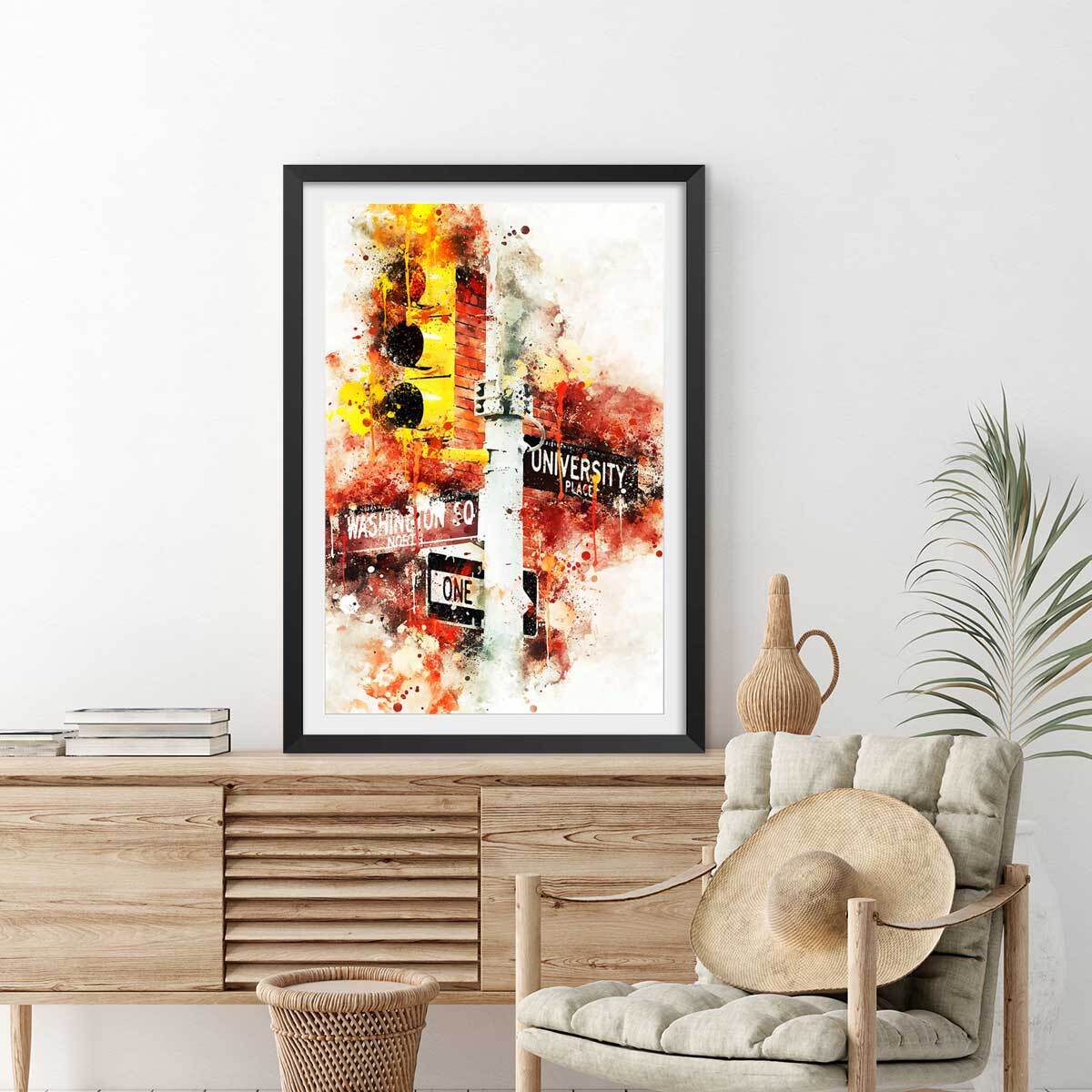Affiche traffic lights university place Affiche sous cadre noir