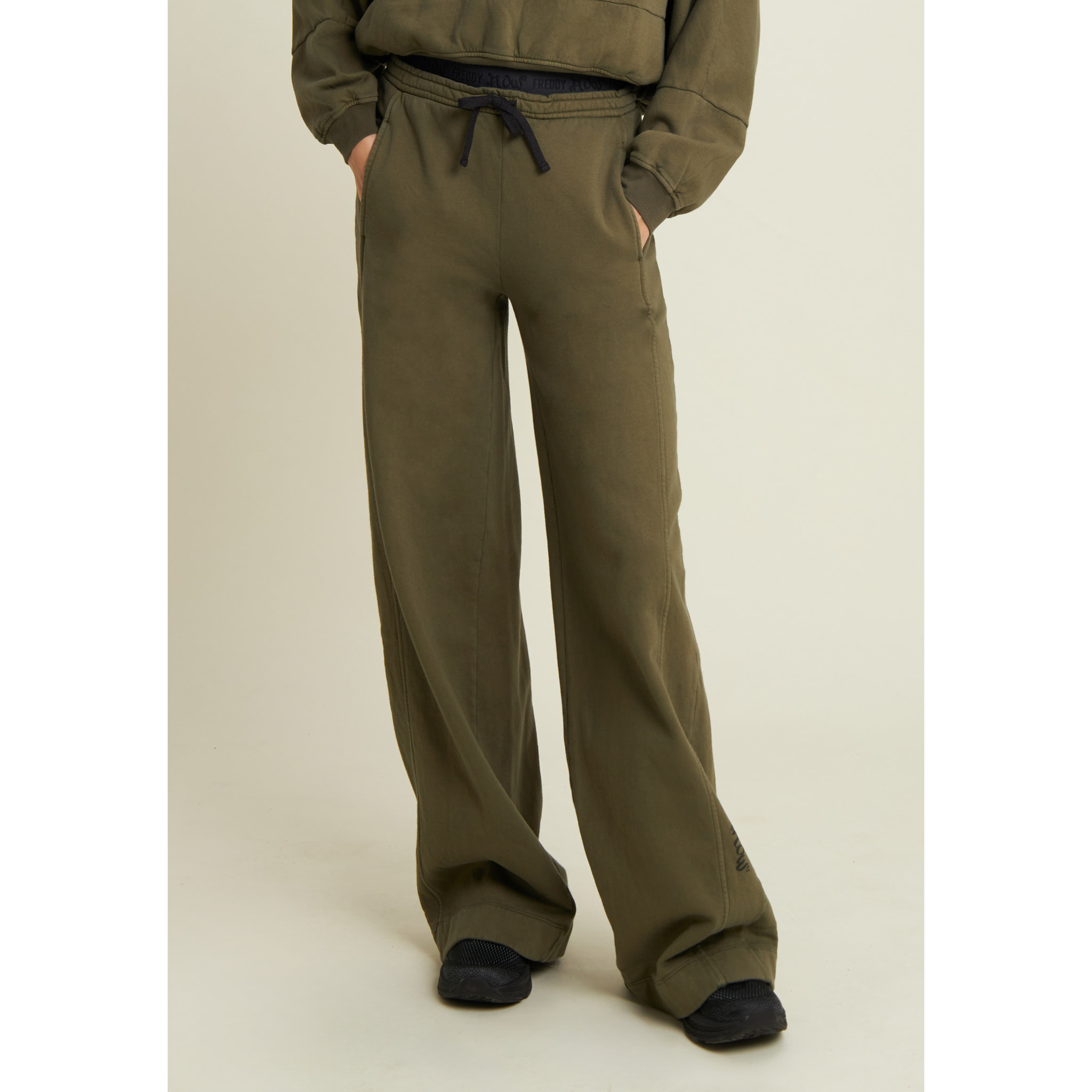 Pantaloni wide leg in felpa con stampa Flow