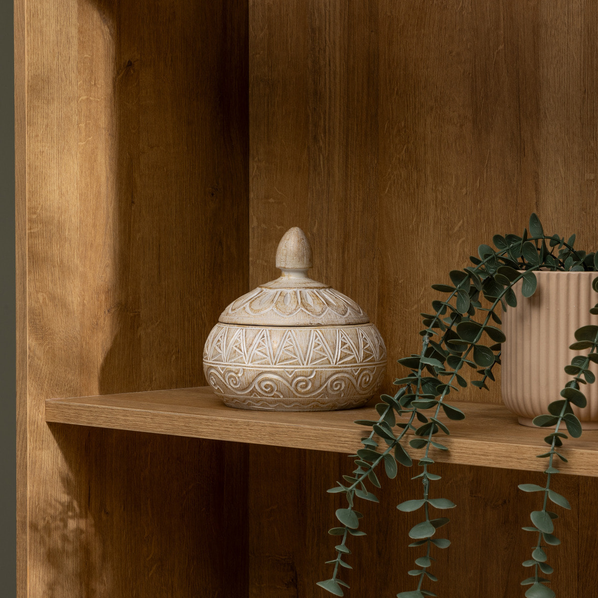 Boîte déco "Oriental" résine beige D15,5x14,5cm