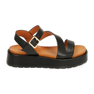 Sandalias negras, tacón cuña 4 cm