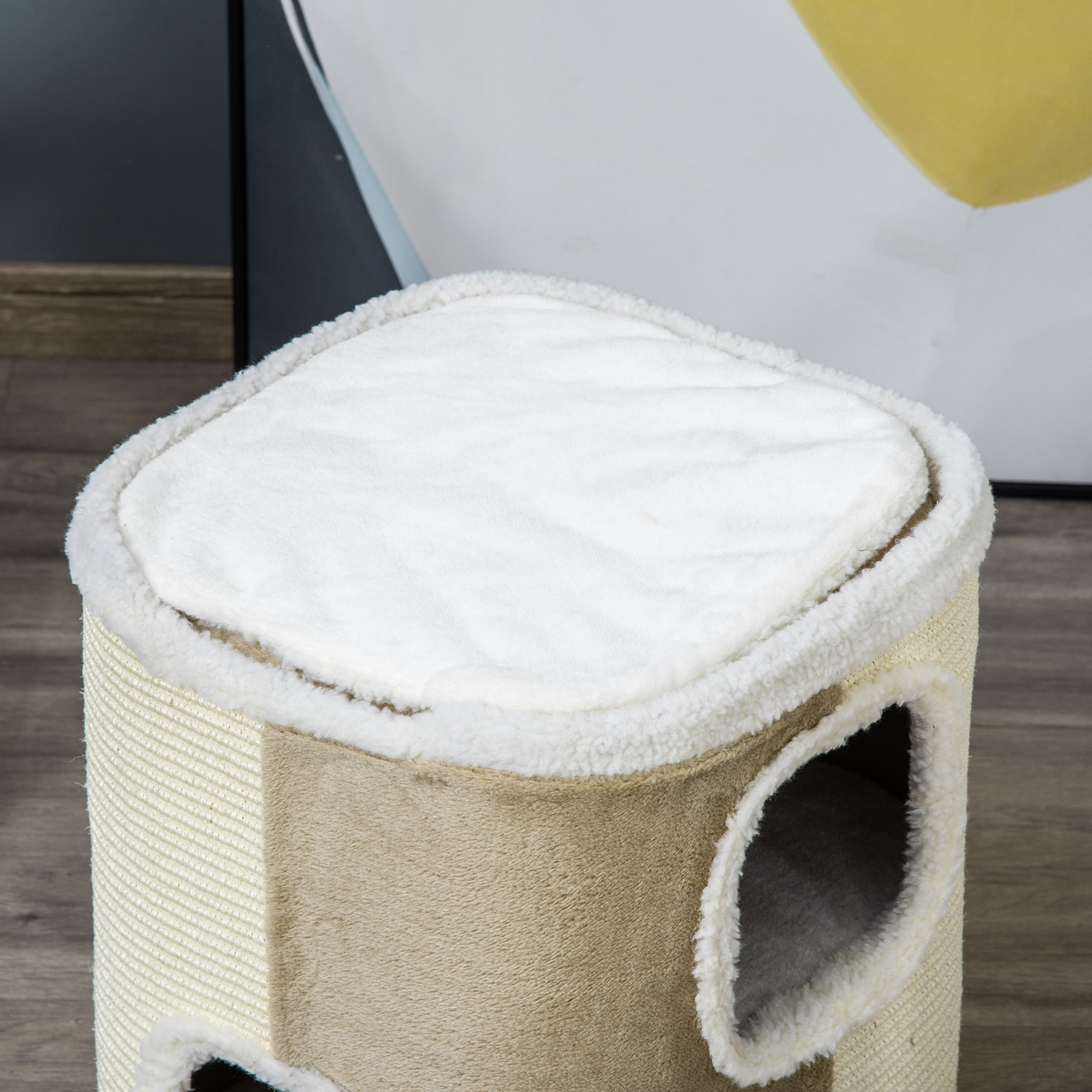 Barril Rascador para Gatos 2 Niveles con Cuevas de Sisal Felpa 40x40x49 cm Beige