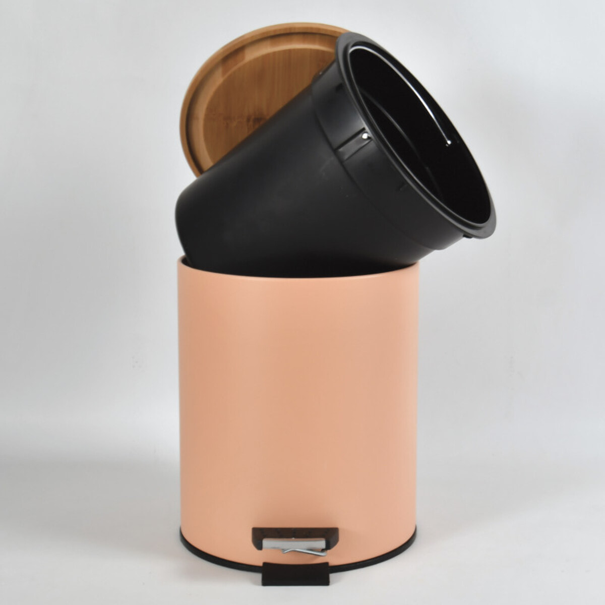 Poubelle à  pédale Acier & Bambou ADONIS 3L Pêche mat Spirella