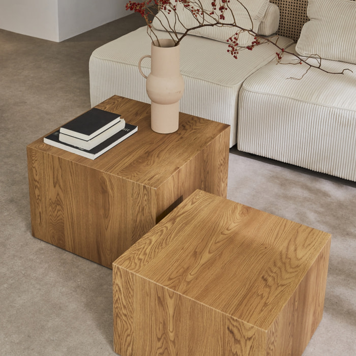 Set de 2 tables basses carrées gigognes décor bois SYLVA