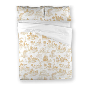 Funda nórdica El Caballo PAISAJE TOILE DE JOUY Dorado - 100% algodón -