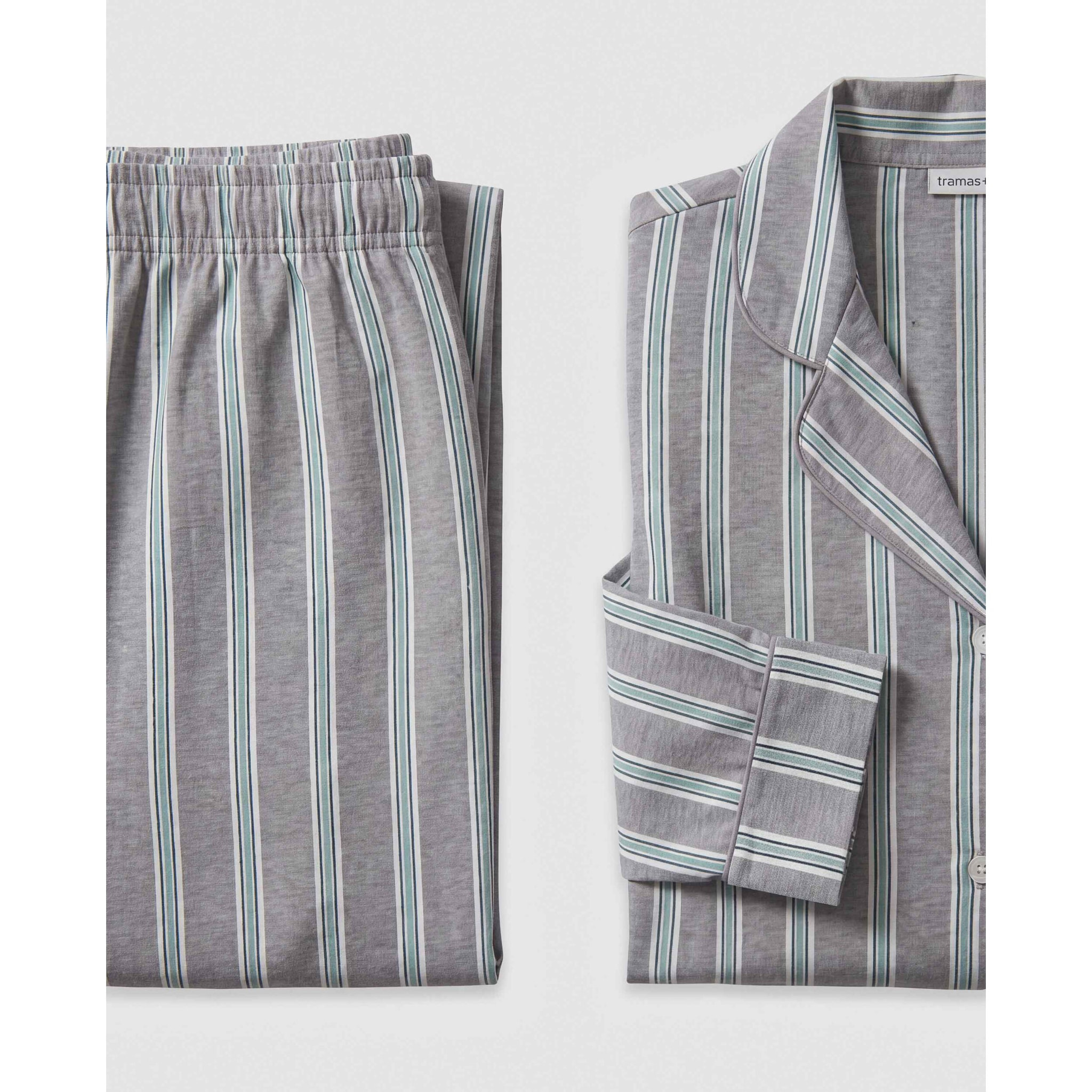 Pijama largo camisero algodón raya talea azul verde