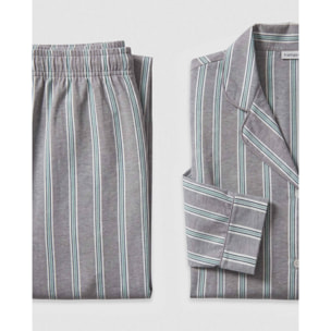 Pijama largo camisero algodón raya talea azul verde