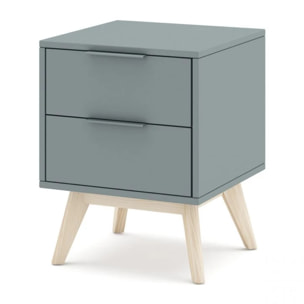 Mesita de noche de 2 cajones y patas en verde salvia y oak soft 40x53 cm Numa Verde Salvia - Oak Soft