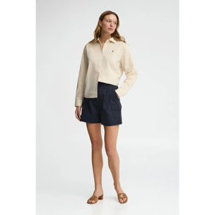 Camicia cotolino crema dal fit ampio con ricamo Rigby Go