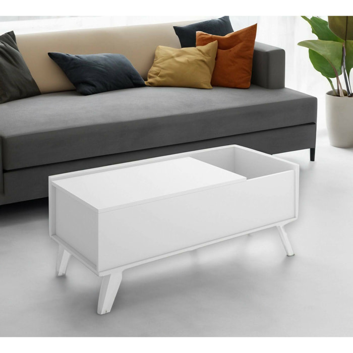 Tavolino da salotto Alexius, Tavolo basso da caffè, Portariviste per divano, Ripiano da soggiorno, 99x60 h41 cm, Bianco