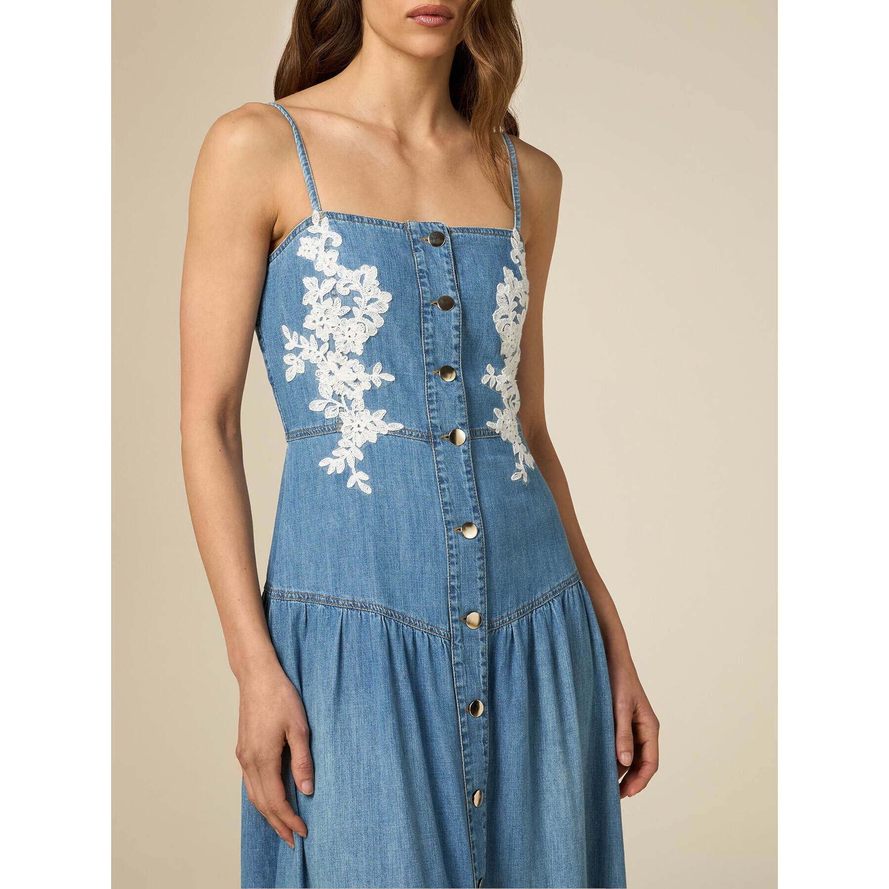 Oltre - Vestido en denim con bordados - Light - blue